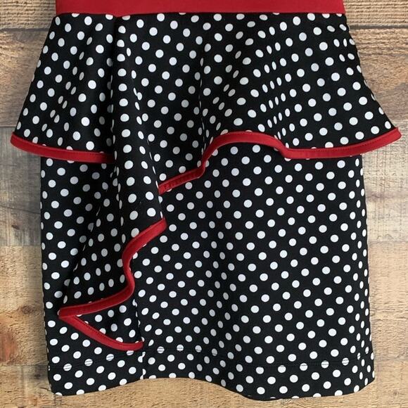 Emerald Sundae Strapless Black White Red Polkadot Peplum Dress Size Small - Picture 3 of 8